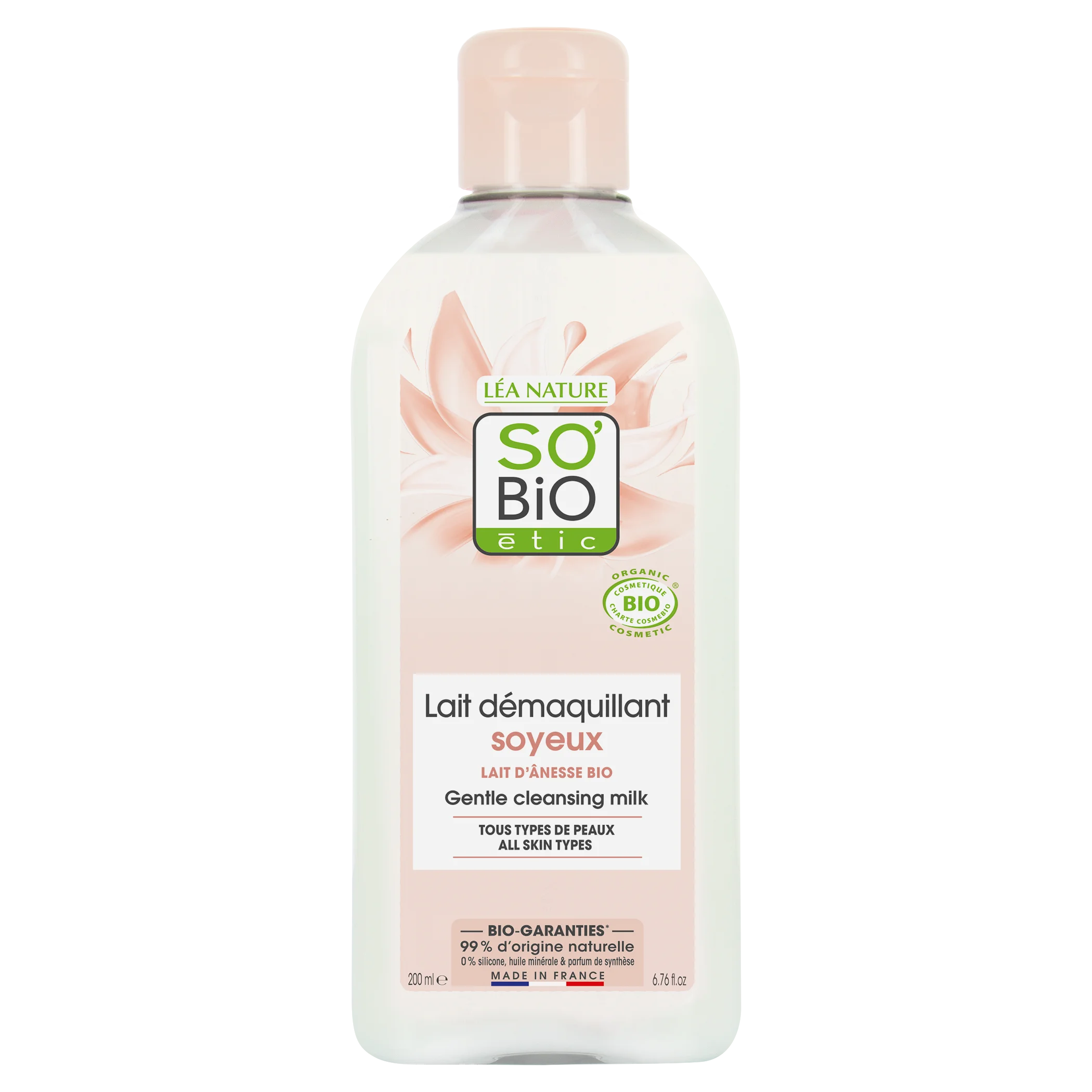 SO’BiO étic Mleczko do demakijażu z organicznym mlekiem oślim BIO (200 ml) - delikatnie usuwa makijaż i zanieczyszczenia