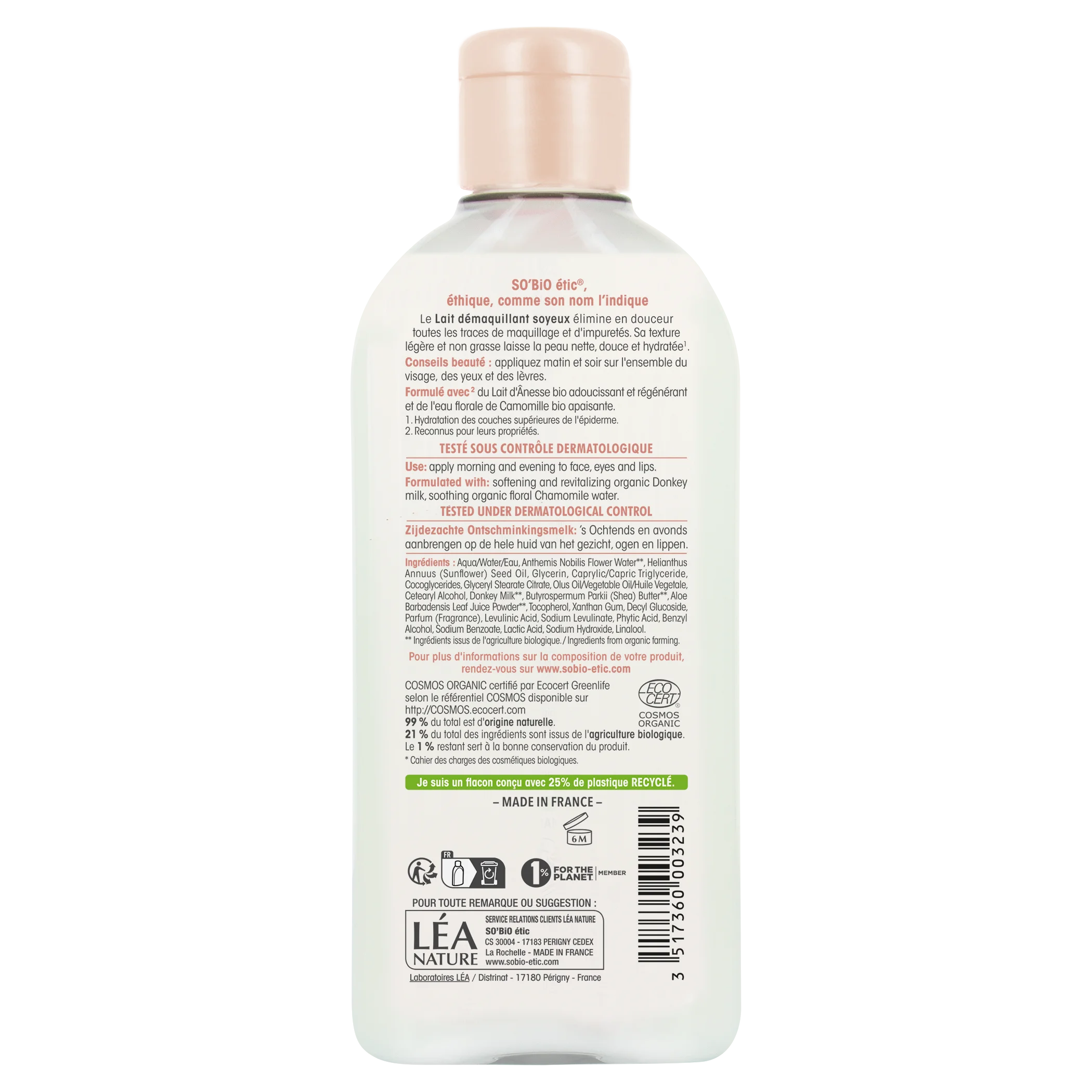 SO’BiO étic Mleczko do demakijażu z organicznym mlekiem oślim BIO (200 ml) - delikatnie usuwa makijaż i zanieczyszczenia