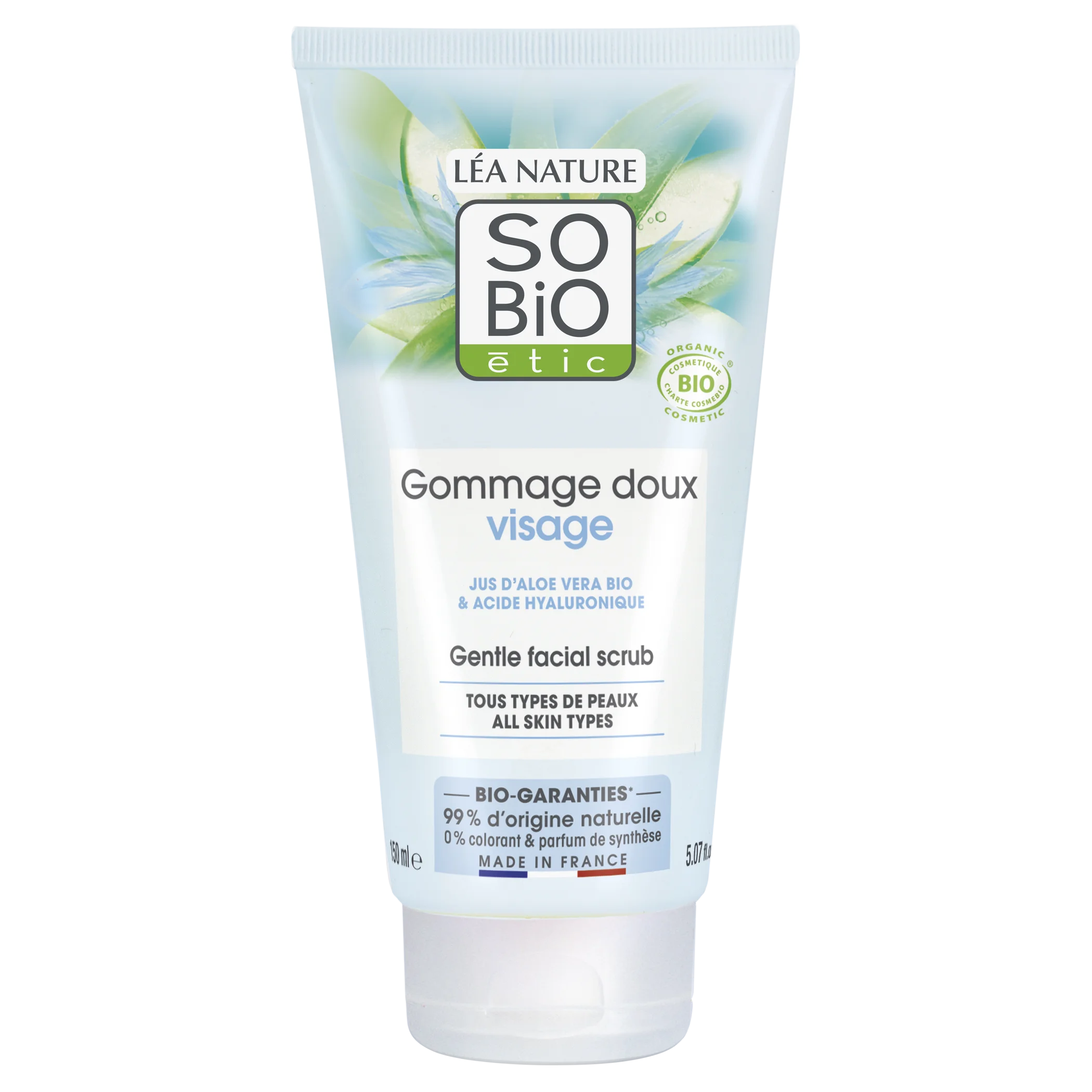 SO’BiO étic Delikatny, nawilżający peeling do częstego stosowania z Aloe vera BIO (150 ml) - z kwasem hialuronowym