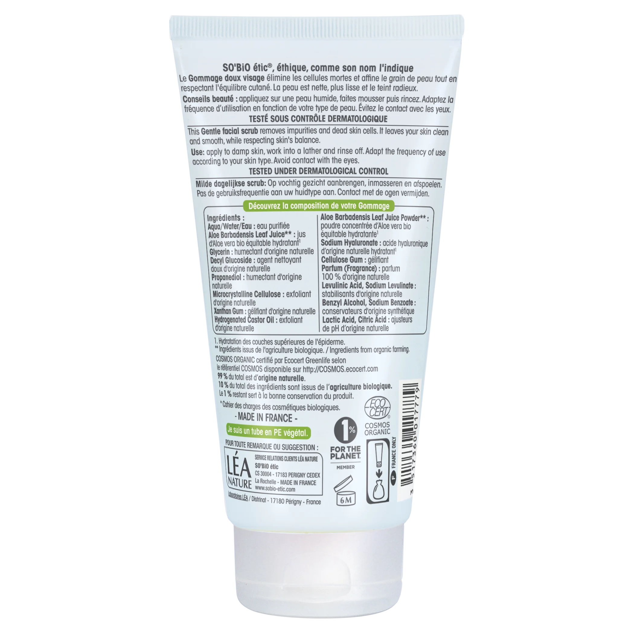 SO’BiO étic Delikatny, nawilżający peeling do częstego stosowania z Aloe vera BIO (150 ml) - z kwasem hialuronowym