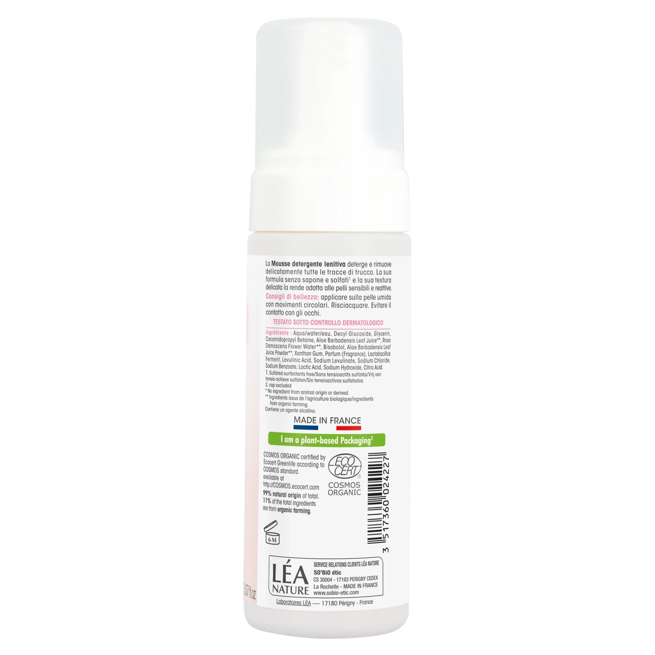 SO’BiO étic Pianka oczyszczająca łagodząca Aloe Vera BIO (150 ml) - wzbogacona wodą różaną