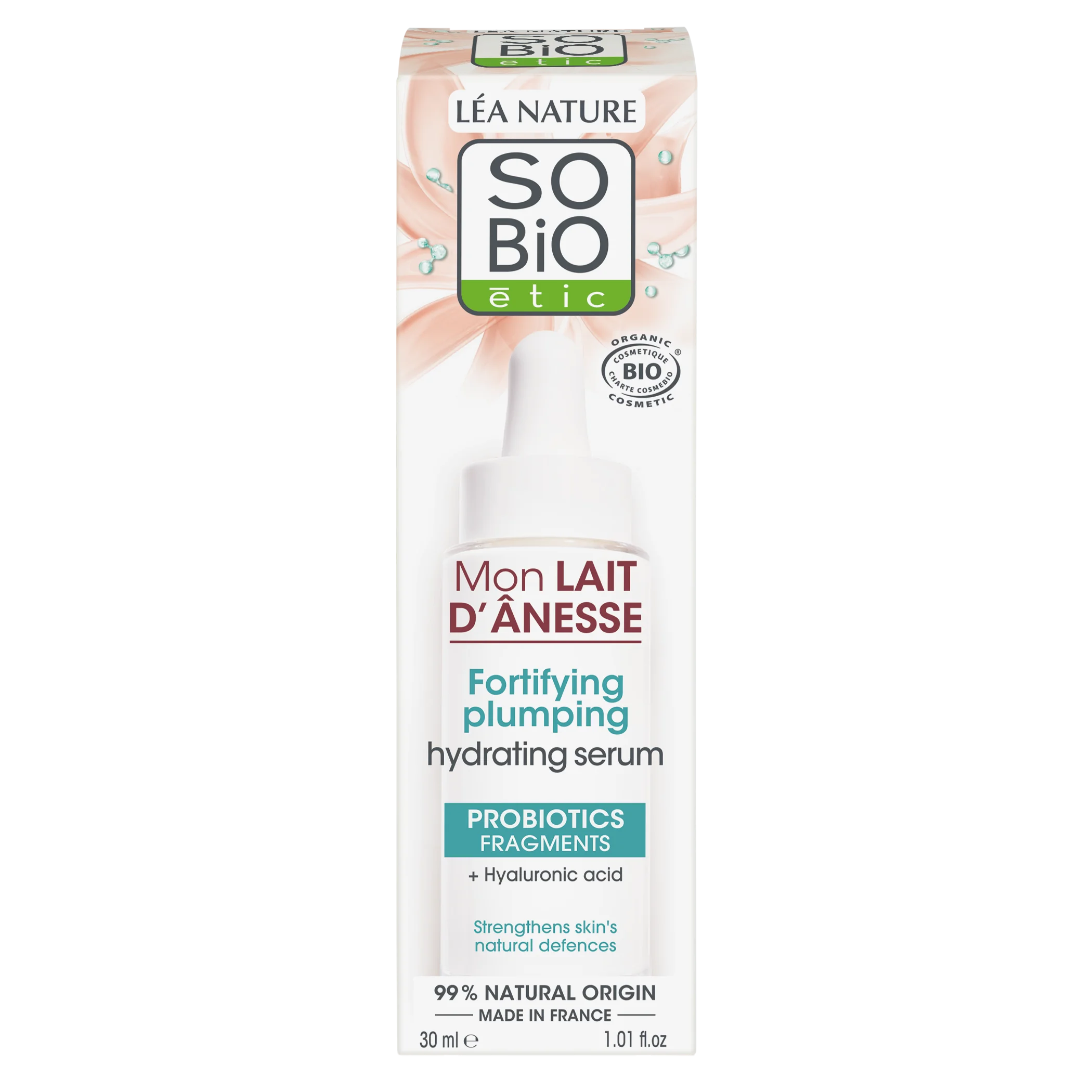 SO’BiO étic Wzmacniające serum nawilżające z ekologicznym mlekiem oślim (30 ml) - z kwasem hialuronowym