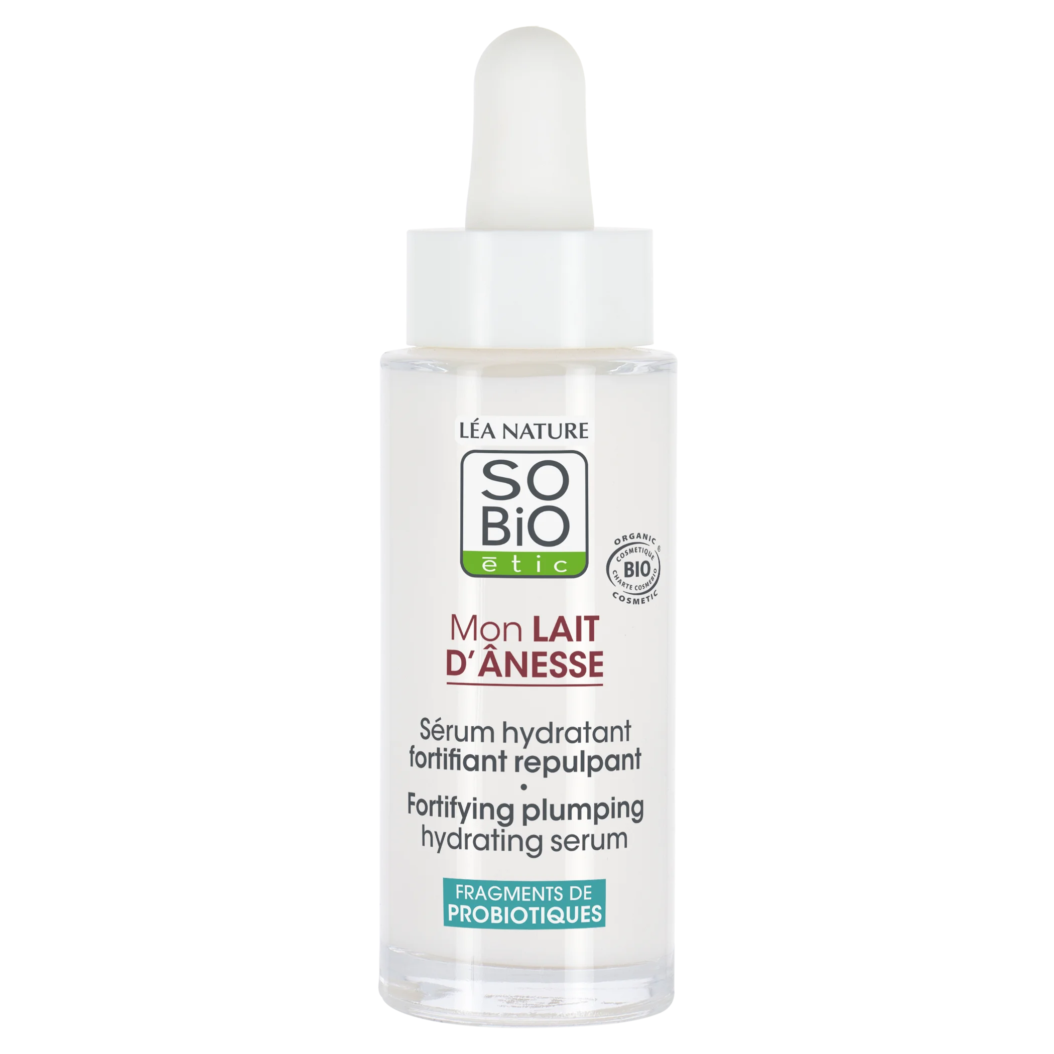 SO’BiO étic Wzmacniające serum nawilżające z ekologicznym mlekiem oślim (30 ml) - z kwasem hialuronowym