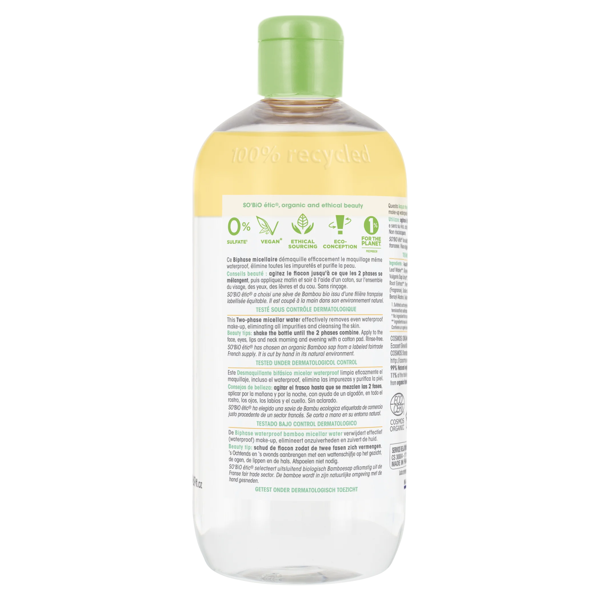 SO’BiO étic Płyn micelarny dwufazowy - Pur BAMBOO BIO (500 ml) - z organicznym bambusem i moringą