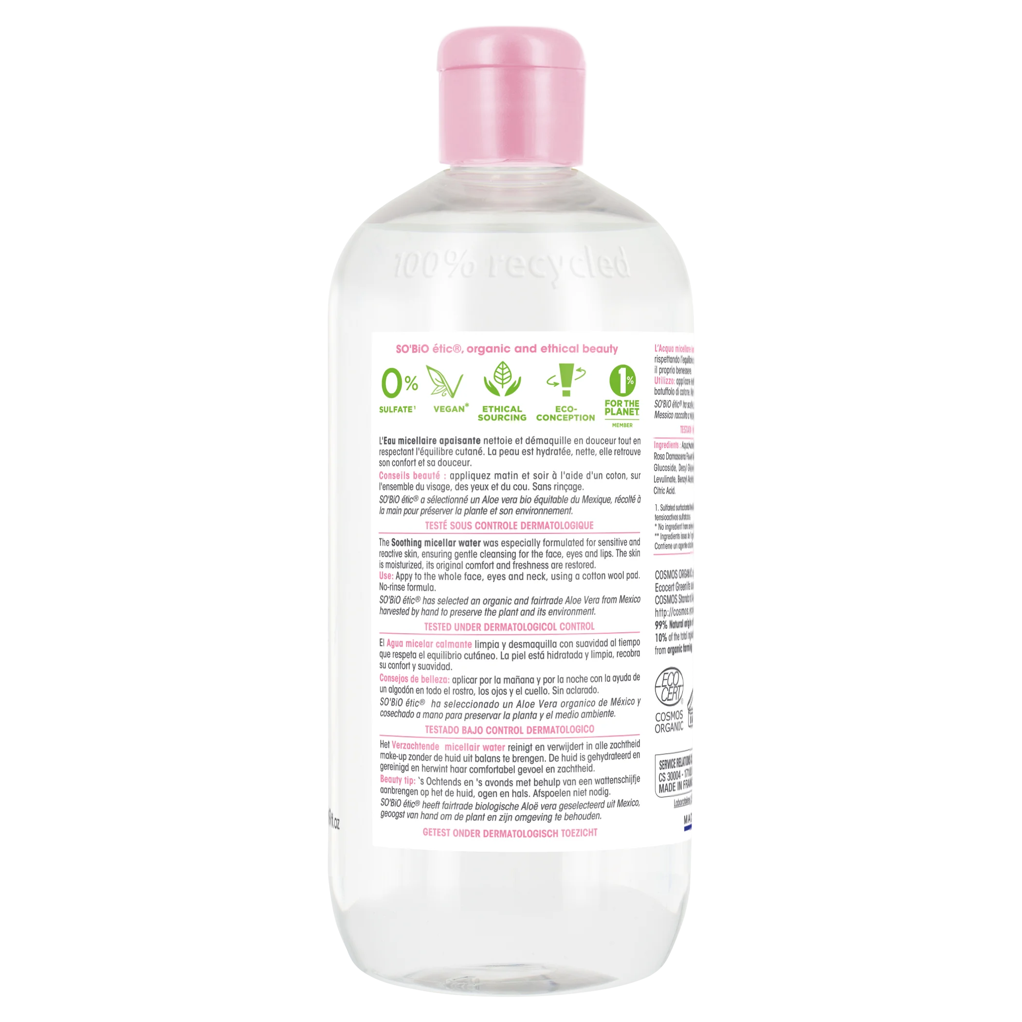 SO’BiO étic Woda micelarna z Aloe Vera, kojąca BIO (500 ml) - wzbogacona wodą rumiankową