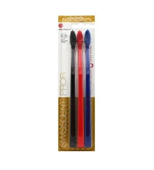 Swissdent Profi Colours szczoteczki do zębów soft-medium 3 szt. Czarny, Czerwony, Niebieski