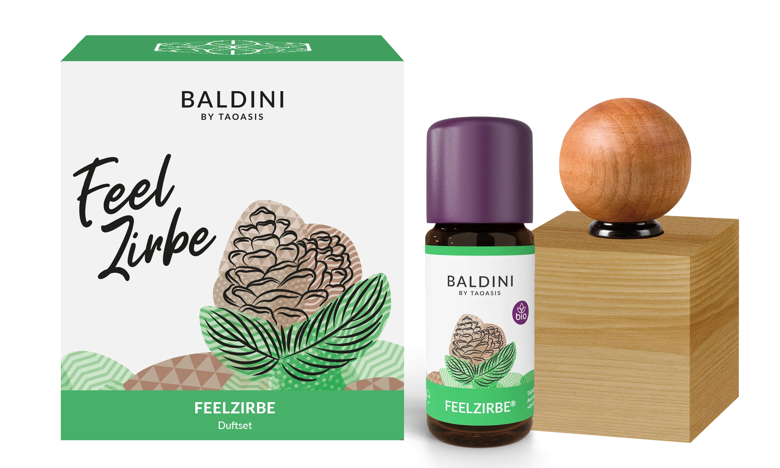 Taoasis Baldini Zestaw aromatyczny FeelPine BIO (10 ml) - drewniana dekoracja jako dyfuzor