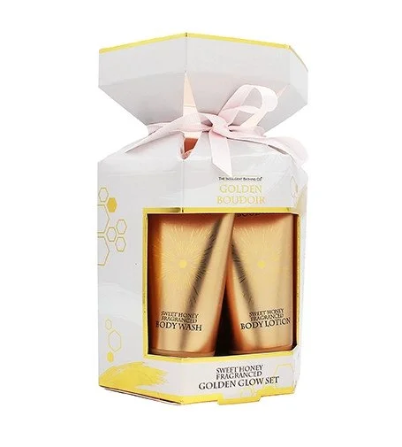 Golden Boudoir zestaw prezentowy żel pod prysznic + mleczko do ciała 50 ml + gąbka pod prysznic