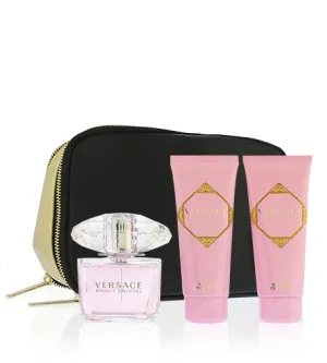 Versace Bright Crystal zestaw upominkowy dla kobiet woda toaletowa 90 ml + mleczko do ciała 100 ml + żel pod prysznic 100 ml + kosmetyczka