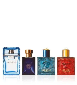 Versace Miniatur Set zestaw upominkowy dla mężczyzn woda toaletowa Man Eau Fraîche 5ml + woda toaletowa Dylan Blue 5ml + woda toaletowa Eros 5ml + woda perfumowana Eros Flame 5ml
