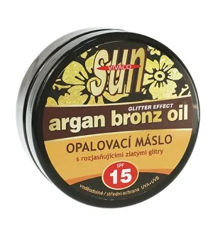 Vivaco SUN Argan Bronz Oil masło do opalania z rozświetlającymi złotymi drobinkami SPF 15