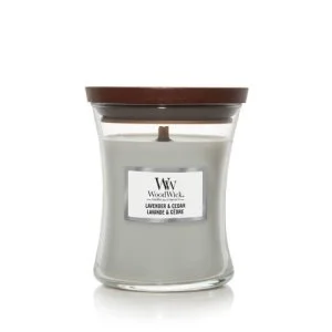 WoodWick Lavender & Cedar świeca zapachowa z drewnianym knotem 275 g