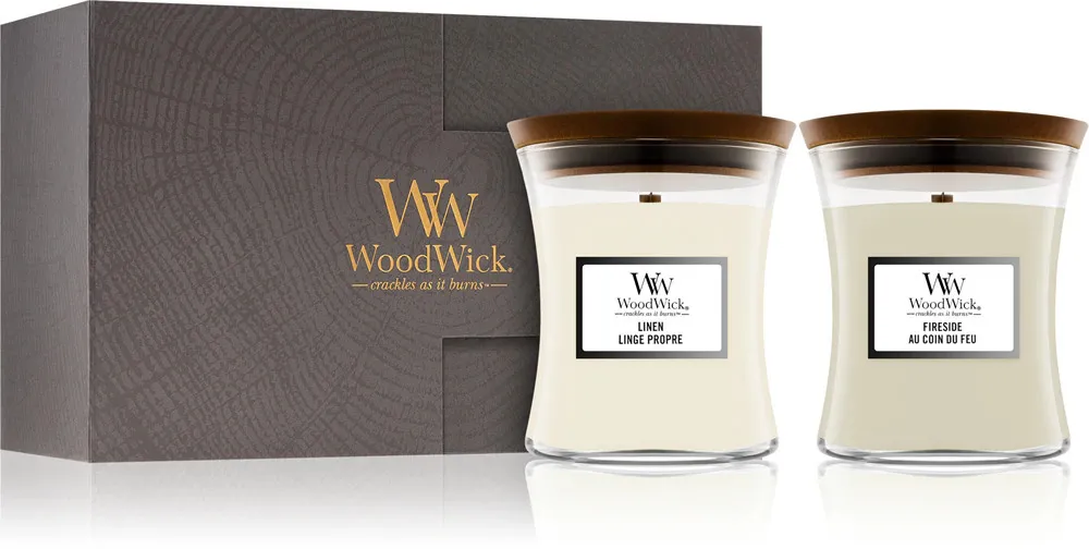 Zestaw prezentowy WoodWick Fireside, Linen WoodWick Fireside, Linen dárková sada