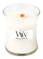 WoodWick Linen świeca zapachowa z drewnianym knotem 85 g