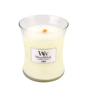 WoodWick Linen świeca zapachowa z drewnianym knotem 275 g