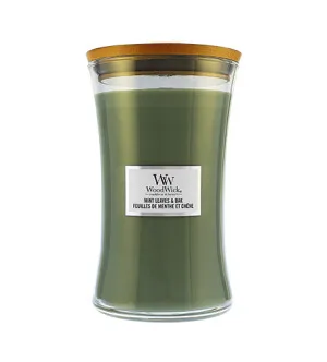 WoodWick Mint Leaves & Oak świeca zapachowa z drewnianym knotem dla mężczyzn