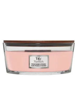 WoodWick Pressed Blooms & Patchouli świeca zapachowa z drewnianym knotem 453,6 g