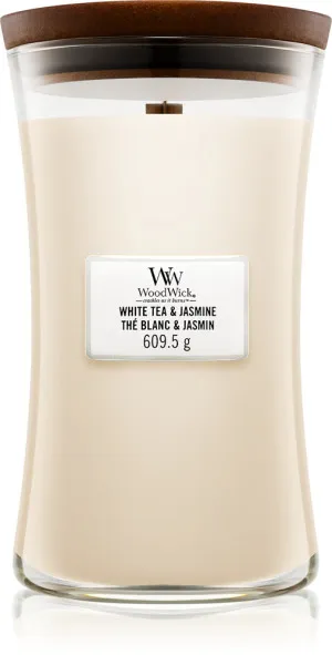 WoodWick White Tea & Jasmine świeca zapachowa z drewnianym knotem 609,5 g