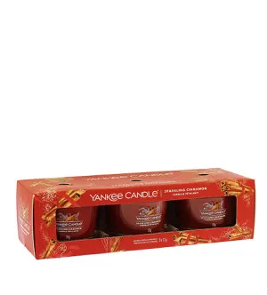 Yankee Candle Sparkling Cinnamon świeca votive w szkle 3 x 37 g
