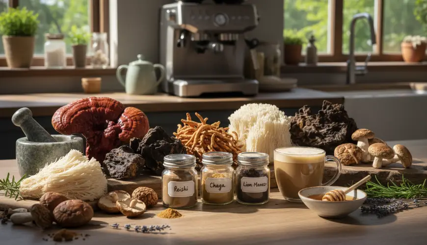 Adaptogenne grzyby w kuchni, takie jak reishi, lion's mane i cordyceps