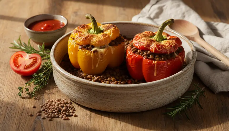 Soczewicowe ragù jako nadzienie do zapiekanych papryki