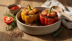 Soczewicowe ragù jako nadzienie do zapiekanych papryki
