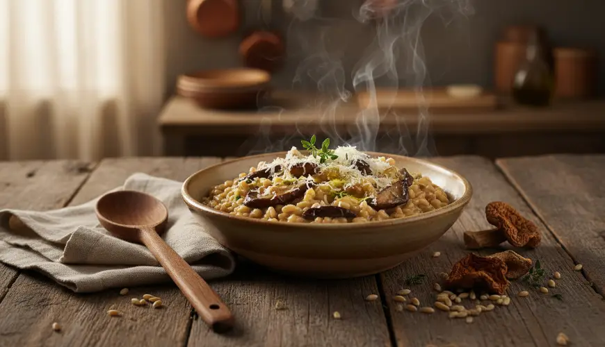 Aromatyczne kroupoto z leśnymi borowikami, czyli risotto z kaszy jęczmiennej